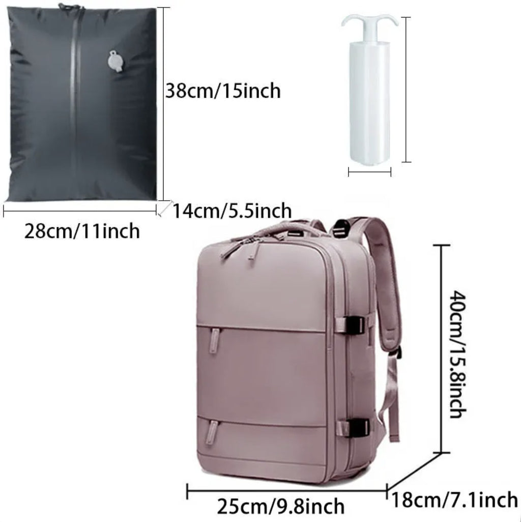 AirPack dimensions: 40 x 25 x 18 cm backpack and 38 x 28 cm compression bag